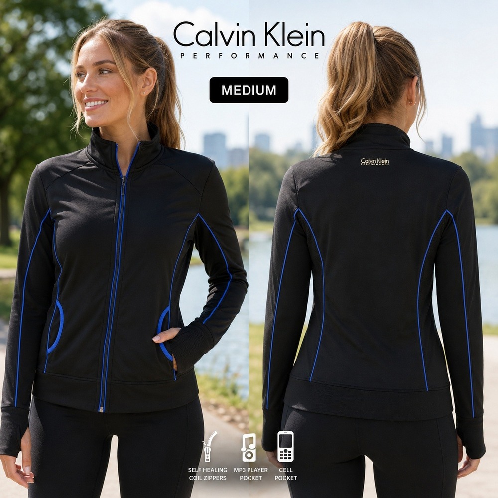 Calvin Klein Performance Womens Track Jacket Black Blue PFRJ5166 Medium